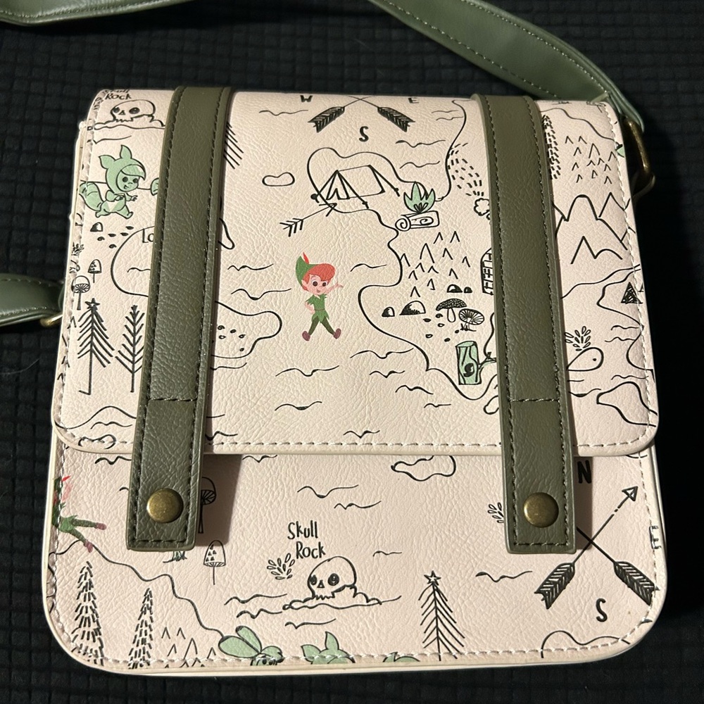 Rare Disney Loungefly Peter Pan / Neverland Map Small Crossbody Bag